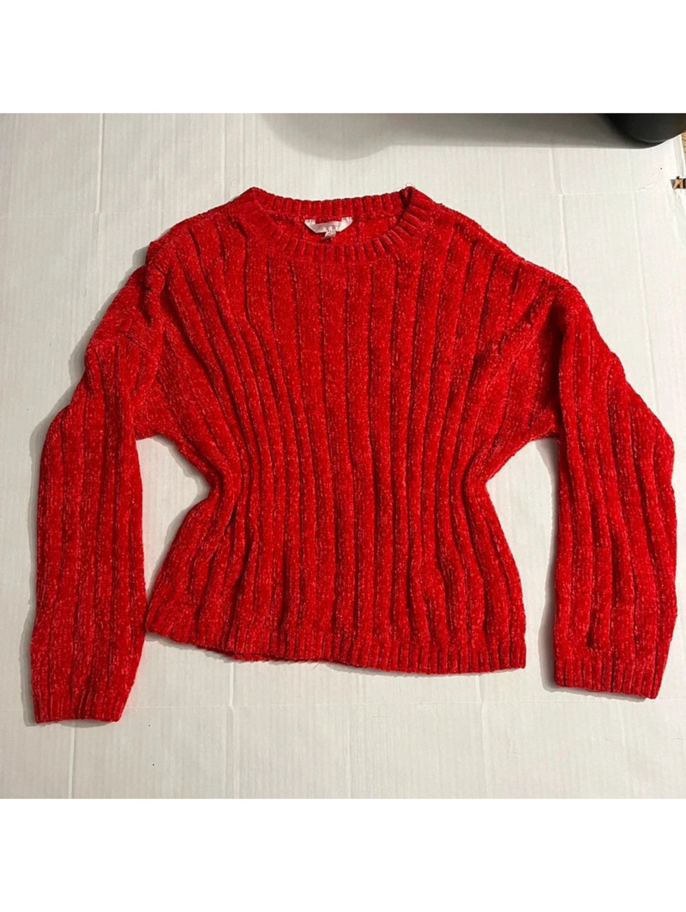 Y2K Red Chenille Ribbed Sweater XXL
